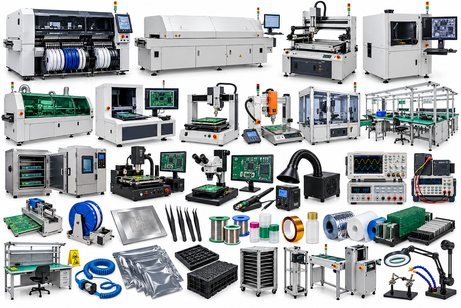 SMT lines, soldering stations, inspection and test equipment