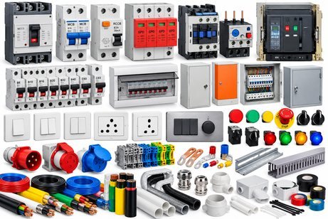Circuit breakers, contactors, distribution boards, switches and cables