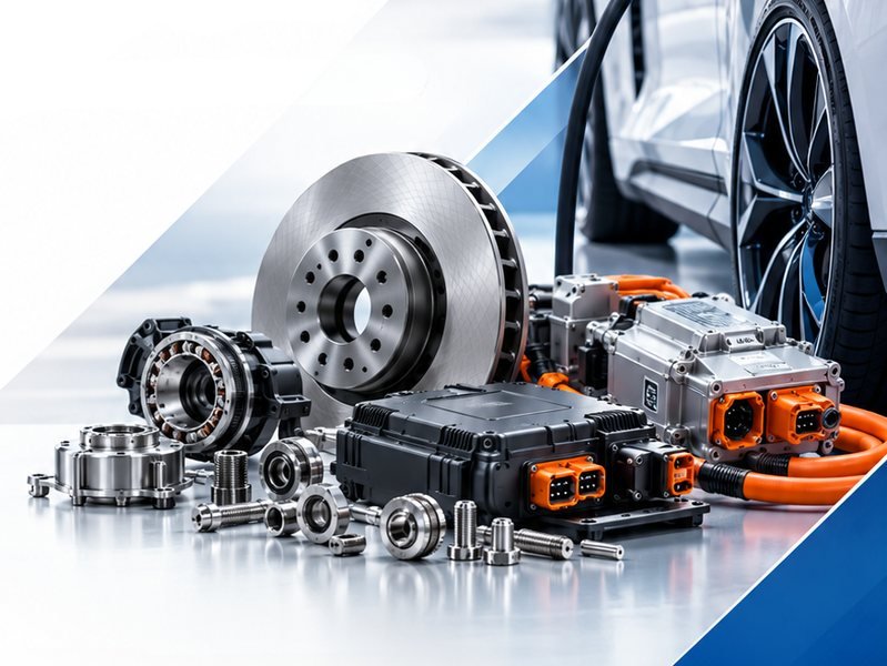 Automotive brake disc, hub and precision fasteners with EV power components